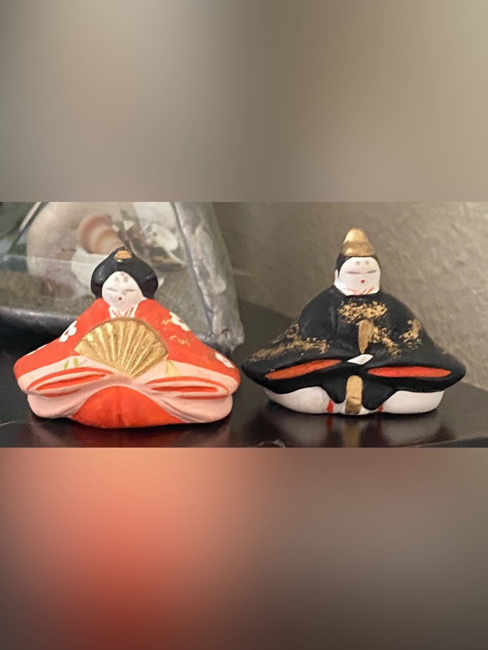 VTG Ryukodo Japanese Hina Dolls Set Mini Clay Ceramic Emperor Princess